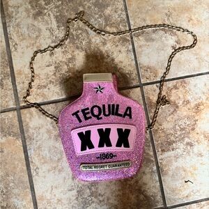 Pink Glitter Tequila Bottle Crossbody Bag